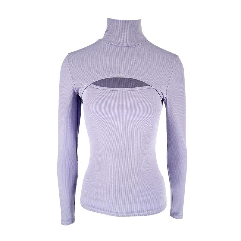 Damen Trendy Langarmoberteil mit Stehkragen und Cut-Out-Details EB