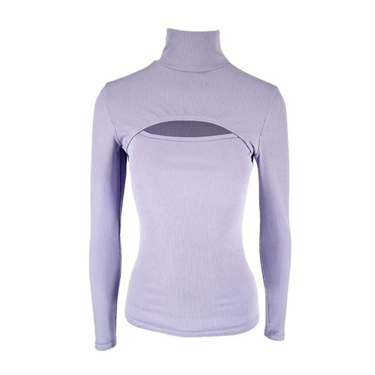Damen Trendy Langarmoberteil mit Stehkragen und Cut-Out-Details EB