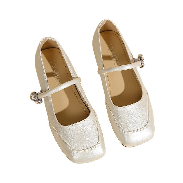 Damen elegante Flachschuhe mit funkelndem Riemchen und glänzendem Obermaterial EB