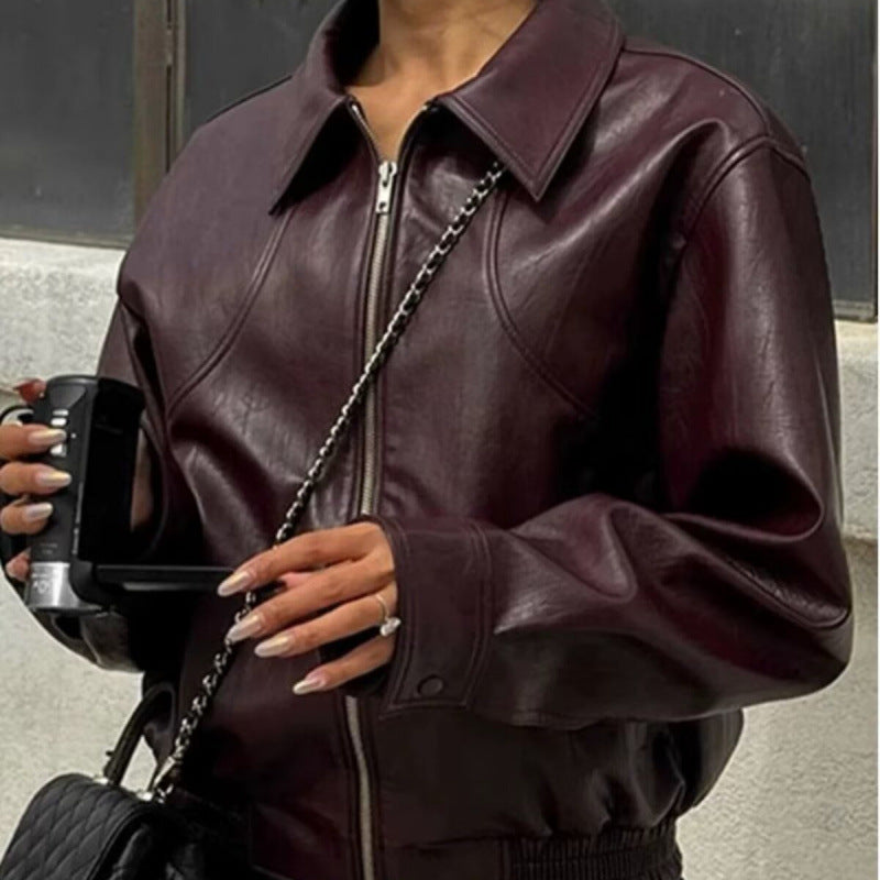 Damen Kunstlederjacke mit elastischem Bund und sportlichem Schnitt EB