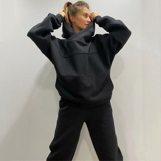 Damen Oversized Loungewear-Set aus schwerem French-Terry mit strukturierter Kapuze und Relax-Jogginghose EB