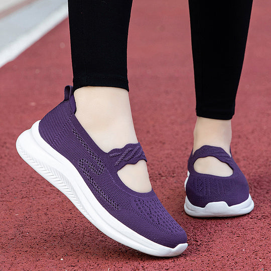 Damen Slip-On Fitnessschuhe mit atmungsaktivem Obermaterial und elastischem Design EB
