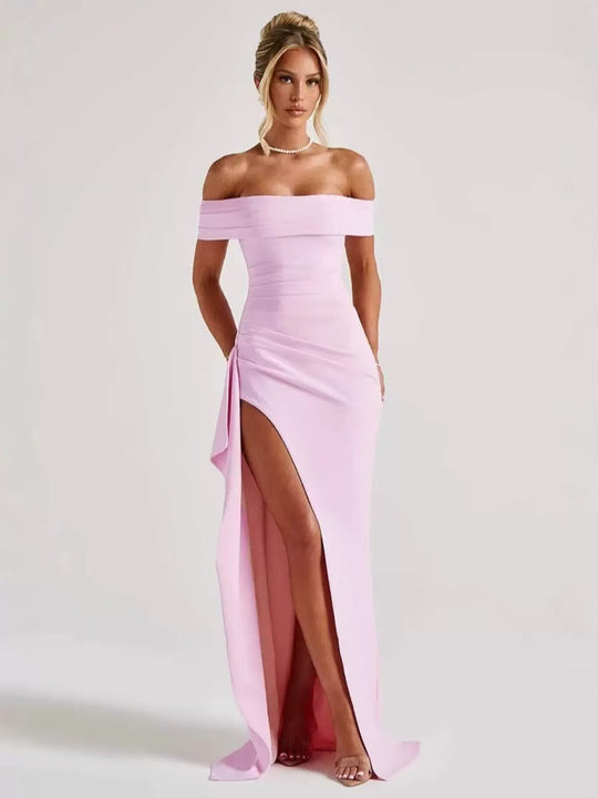 Damen Elegantes Off-Shoulder Abendkleid mit hohem Schlitz und tailliertem Schnitt EB
