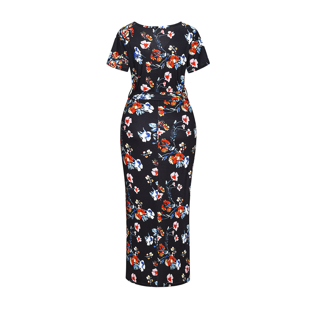 Damen Wickelkleid mit floralen Mustern und innovativem Stilldesign EB