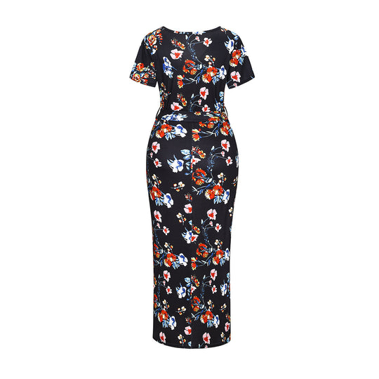 Damen Wickelkleid mit floralen Mustern und innovativem Stilldesign EB