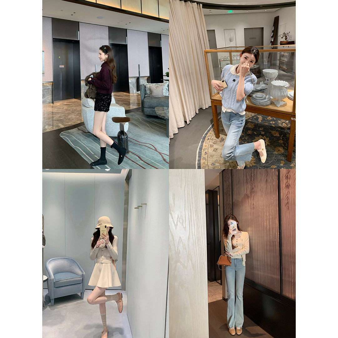 Damen Ballerinas mit dekorativem Riemen und edlem Knopf EB