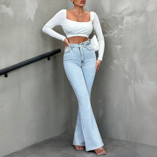 Damen Flared Jeans mit hohem Bund und lässigem Schnitt EB