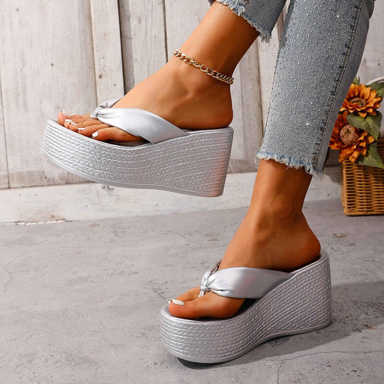 Damen Glamouröse und komfortable Plateau-Sandalen mit dekorativem Schleifen-Detail EB