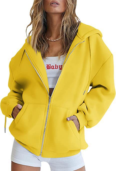 Damen nan oversized Kapuzenjacke mit durchgehendem Reißverschluss Kängurutaschen und weichem Sweatmaterial EB