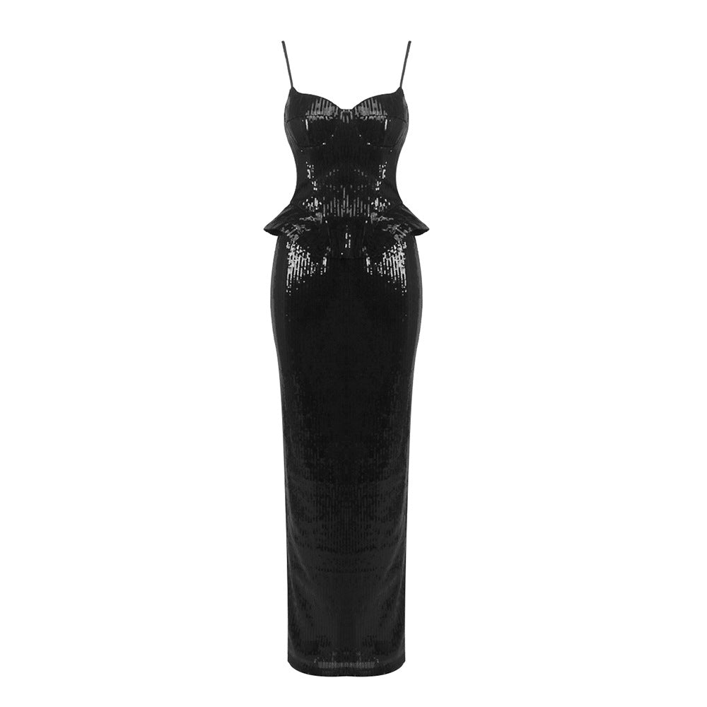 Damen glamouröses Abendkleid mit schimmernden Pailletten und elegantem Schnitt EB