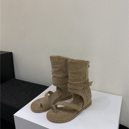 Damen modische Stiefeletten mit offener Zehenpartie und flexiblem Riemen EB
