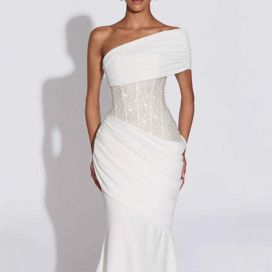 Damen Elegantes und figurbetontes Abendkleid mit asymmetrischem Ausschnitt EB
