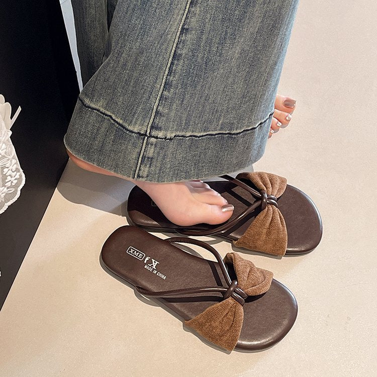 Damen elegante Riemchen-Sandalen mit großem Schleifenakzent EB