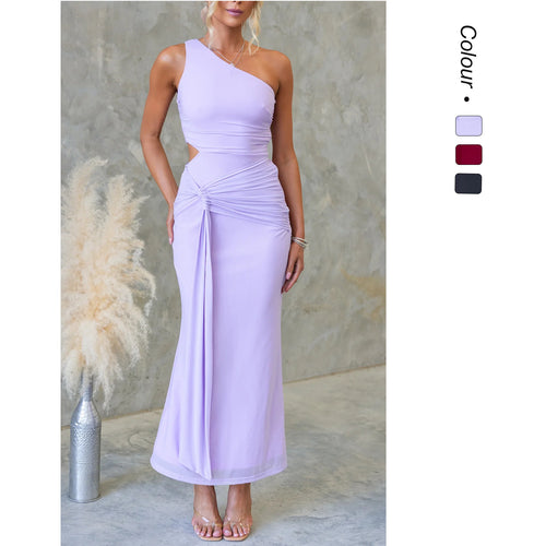 Damen Elegantes Abendkleid mit asymmetrischem Ausschnitt und Raffung EB