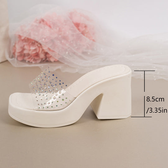 Damen Glamouröse Plateau-Sandalen mit durchsichtigen Riemen und Strassdetails EB