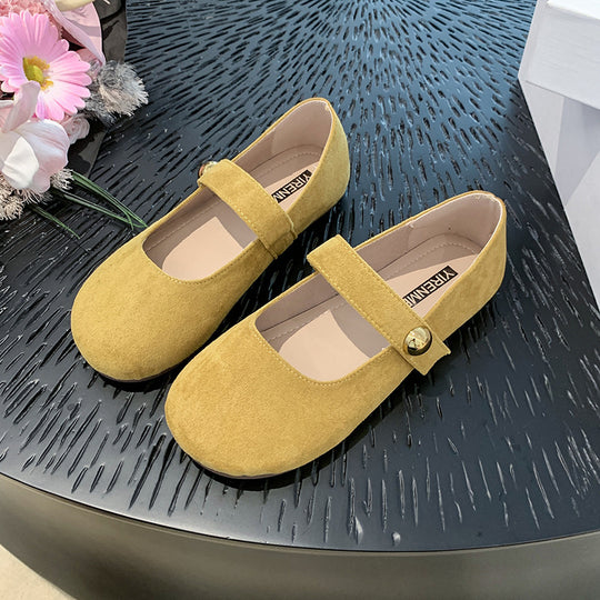 Damen elegante Ballerina-Schuhe mit verstellbarem Riemchen und goldener Schnalle EB