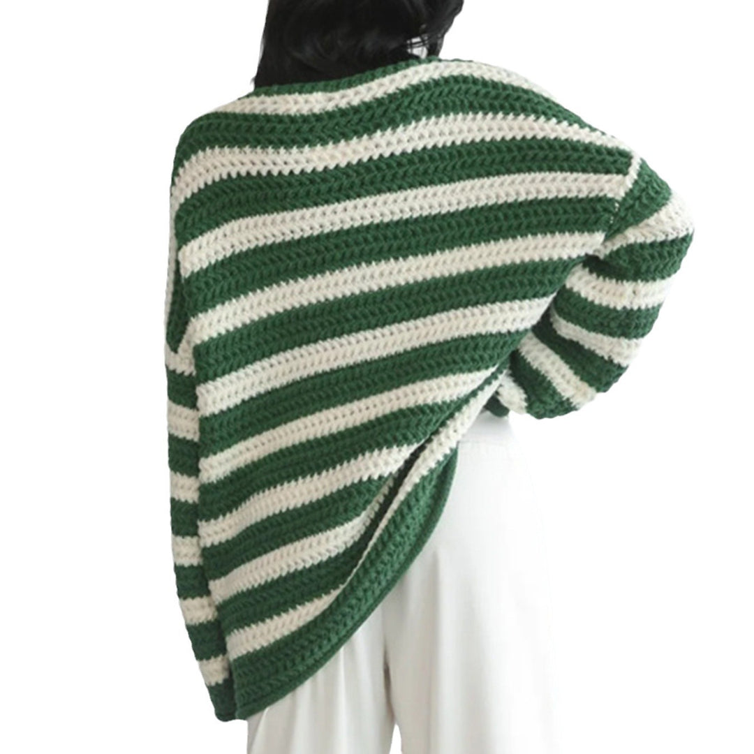 Damen Grobstrickpullover mit modischem Streifenmuster und lässigem Schnitt EB