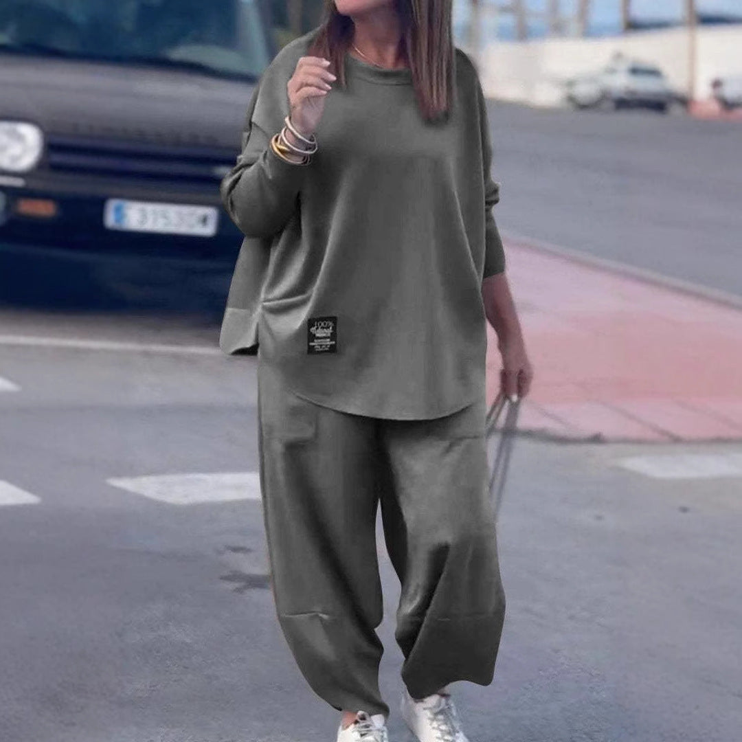 Damen lässiges Lounge-Set mit weiten Hosen und bequemem Oberteil EB