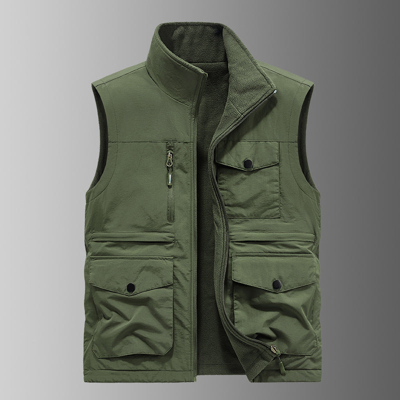 Herren nan gefütterte Utility-Weste mit Fleecefutter, Multi-Taschen und Frontreißverschluss EB