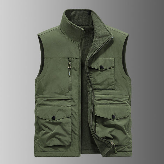Herren  gefütterte Utility-Weste mit Fleecefutter, Multi-Taschen und Frontreißverschluss EB