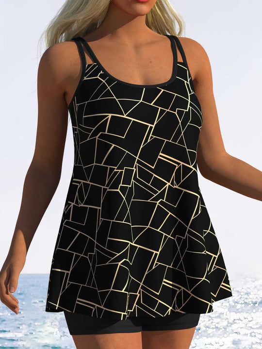 Damen Tankini mit verspieltem Streifenmuster und originellem Schnitt EB