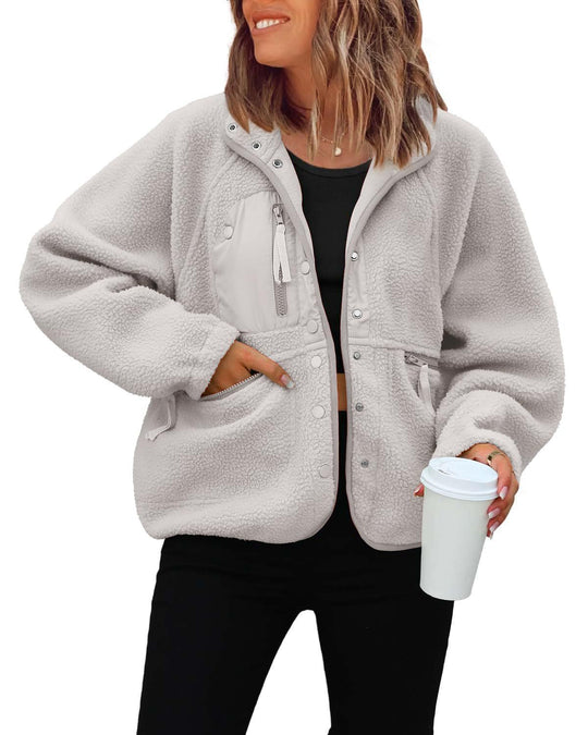 Damen kuschelige Fleecejacke mit praktischen Taschen EB