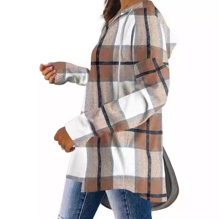 Damen lässige Karobluse mit Kapuze EB