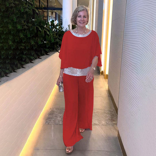 Damen Eleganter Jumpsuit mit schimmerndem Oberteil und weitem Bein EB