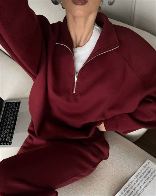 Damen Zweiteiliges Sweatset mit Stehkragen-Halbzip und Relaxed-Oversize-Schnitt EB
