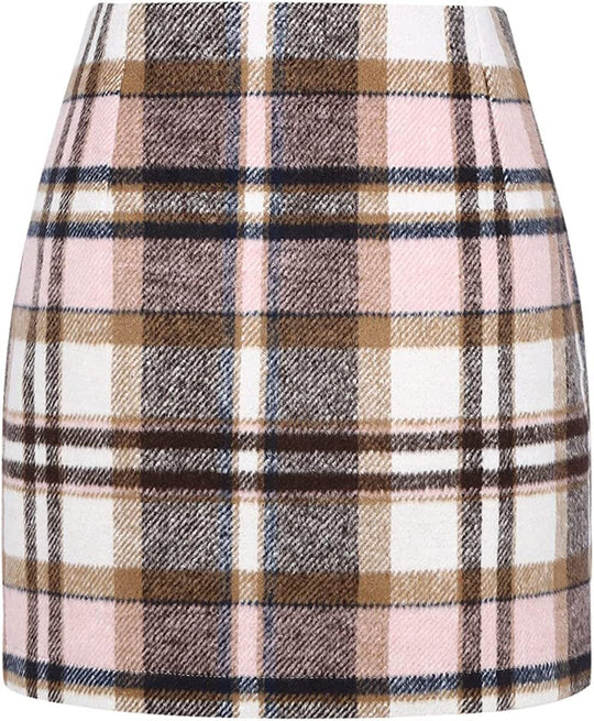 Damen Karierter Minirock mit hohem Bund und seitlichen Eingrifftaschen EB