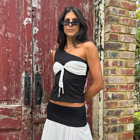 Damen asymmetrisches Crop-Top mit eleganten Wickeldetails EB