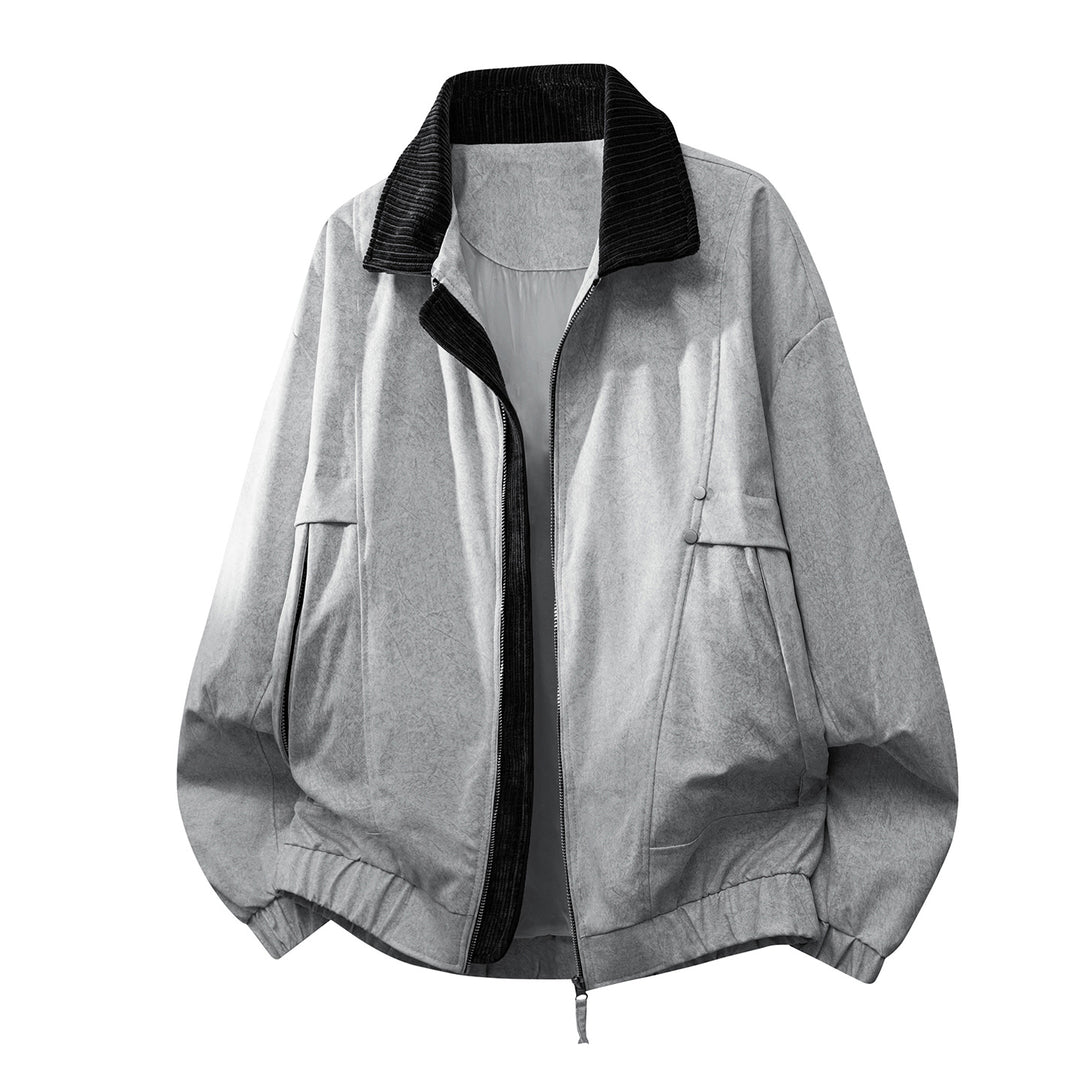 Unisex  oversized relaxed bomber jacket with corduroy contrast collar and elastic hem EB