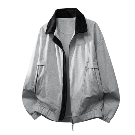 Unisex  oversized relaxed bomber jacket with corduroy contrast collar and elastic hem EB