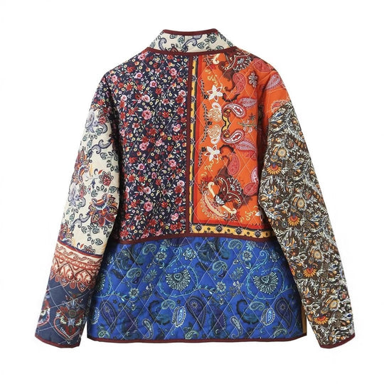 Damen Oversize Patchwork-Steppjacke mit Stehkragen und aufgesetzten Taschen EB