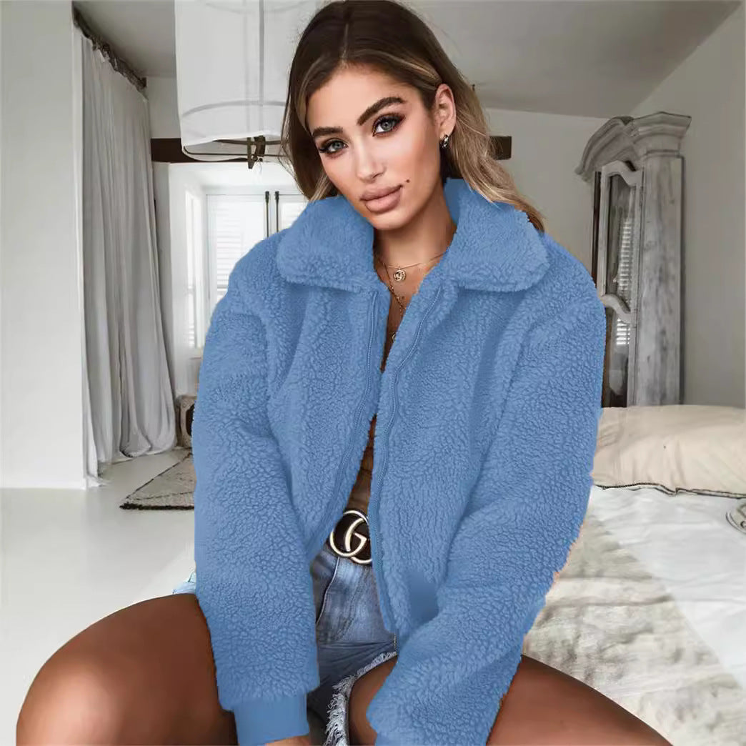 Damen Kuschelige Teddyjacke mit hohem Kragen EB