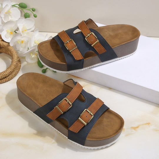 Damen Bequeme Plateau-Sandalen mit verstellbaren Riemen EB