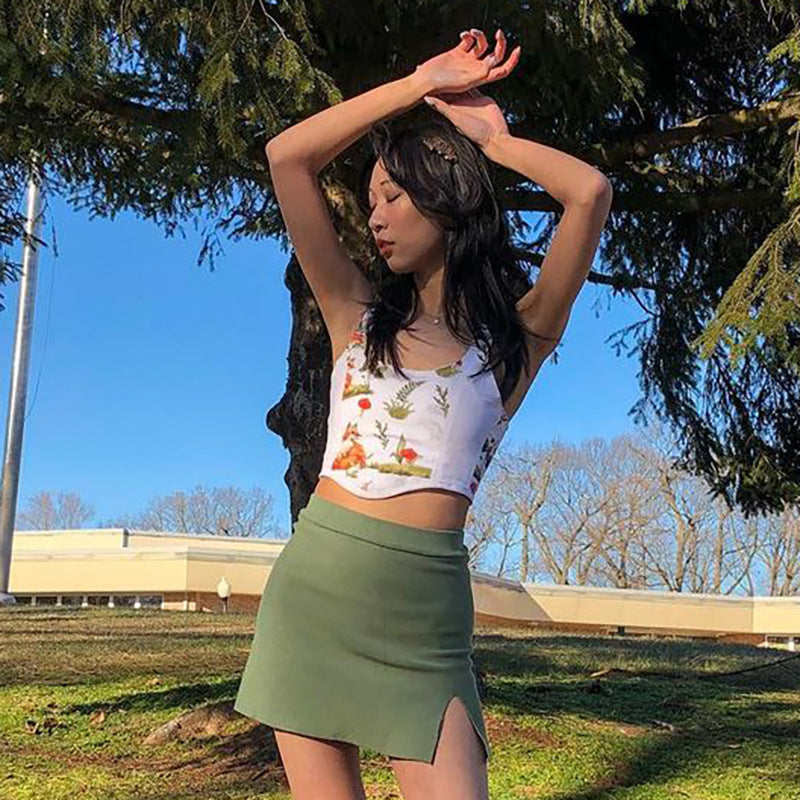 Damen Crop Top mit kunstvollem Flora-Design und verstellbaren Trägern EB