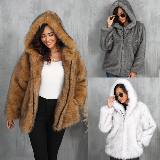 Damen kuschelige Kapuzenjacke EB