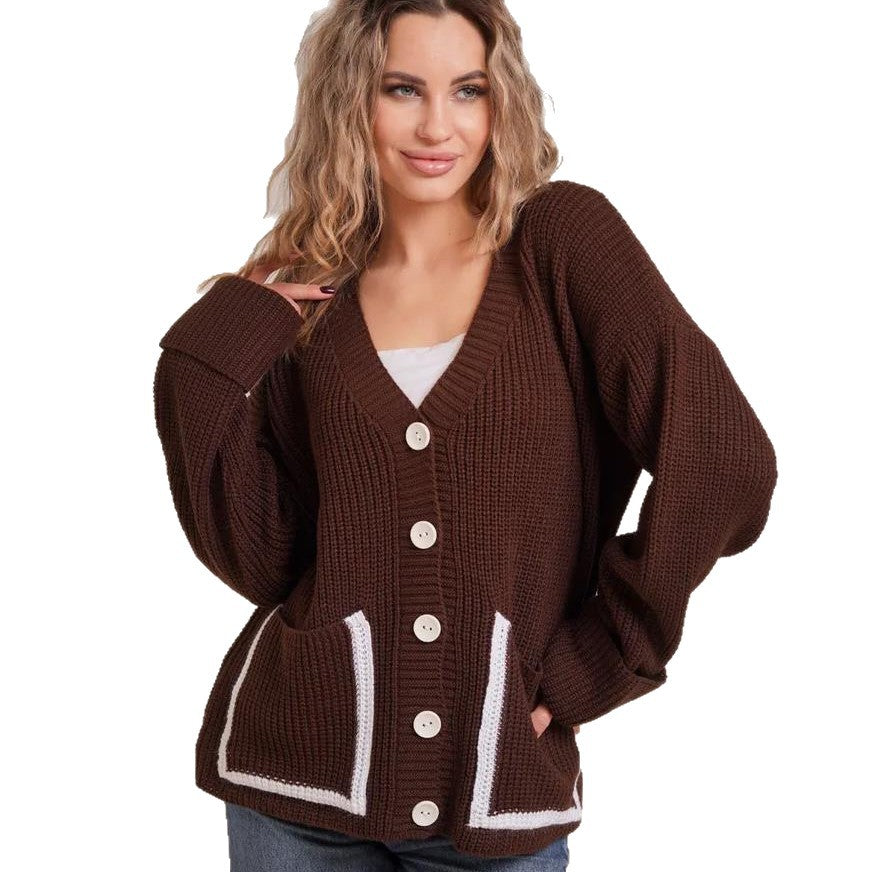 Damen Grobstrick-Cardigan mit praktischen Taschen und modernen Knöpfen EB