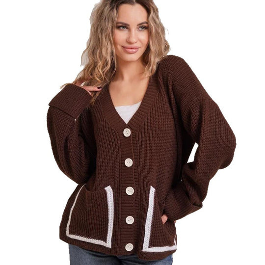 Damen Grobstrick-Cardigan mit praktischen Taschen und modernen Knöpfen EB