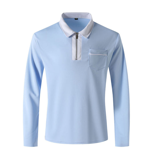 Herren nan elegantes Langarm-Poloshirt mit markantem Stehkragen Metall-Kurzreißverschluss und Brustleistentasche EB