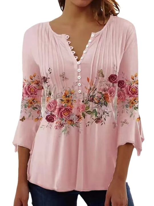 Damen Bluse mit floralem Design und eleganten Knopfdetails Heidi-Mode
