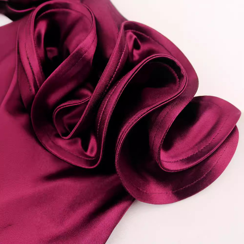 Damen elegantes Abendkleid mit schulterfreiem Design und voluminösen Rüschen EB