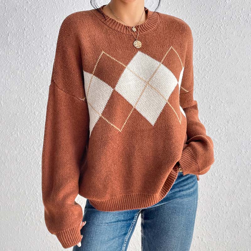 EB | Geometrischer Strickpullover Mit Farbkontrasten