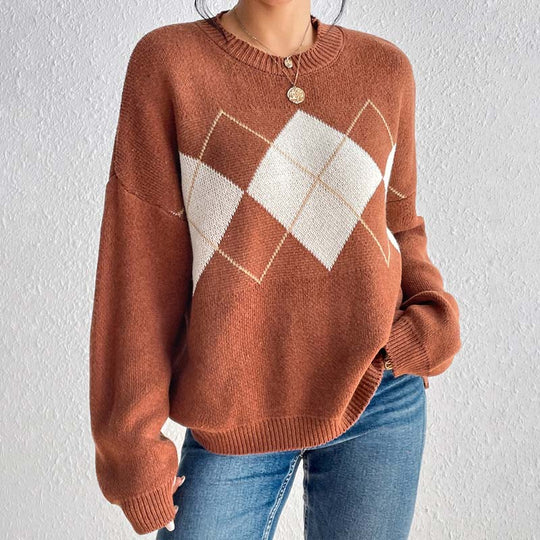 EB | Geometrischer Strickpullover Mit Farbkontrasten