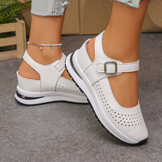 Damen Plateau-Sandalen mit geschlossener Zehenpartie und verstellbarem Klettverschluss EB