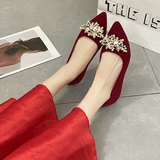 Damen elegante Ballerinas mit glamourösem Schleifen- und Strassakzent EB
