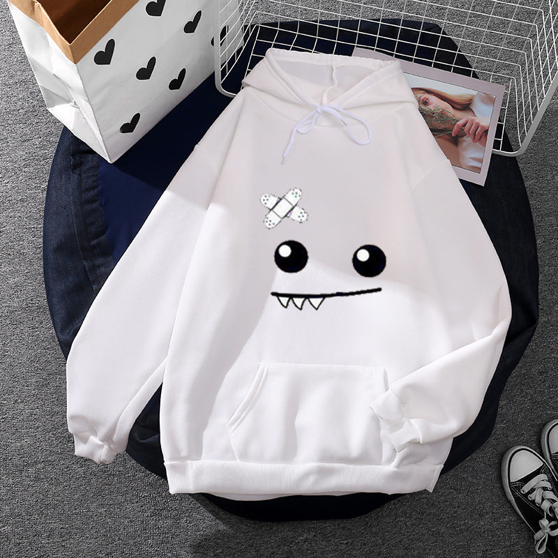 Damen nan Kapuzenpullover mit verspieltem Monstergesicht, Bandagen-Applikation und Kängurutasche EB