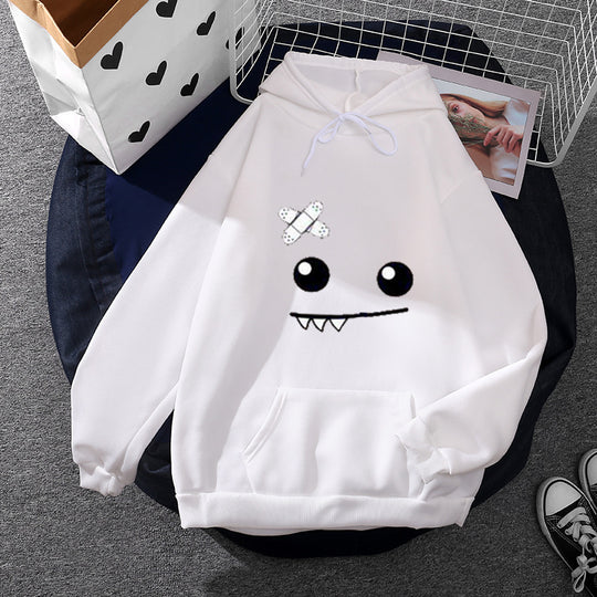 Damen nan Kapuzenpullover mit verspieltem Monstergesicht, Bandagen-Applikation und Kängurutasche EB