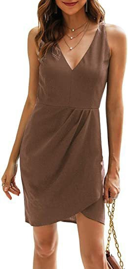 Damen Kurzes Wickelkleid mit V-Ausschnitt und asymmetrischem Saum EB